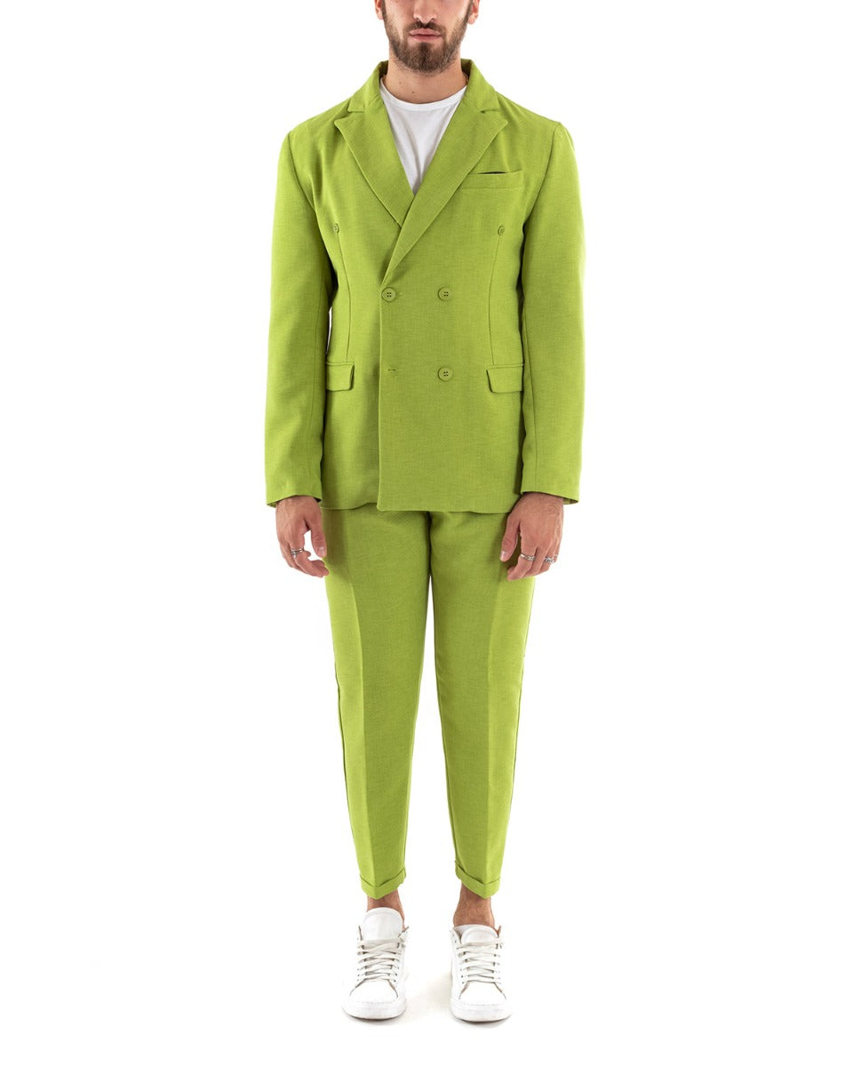 Double-breasted Men's Suit Viscose Suit Jacket Pants Melanged Acid Green Elegant Ceremony GIOSAL-OU2198A