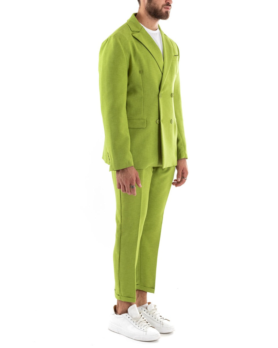 Double-breasted Men's Suit Viscose Suit Jacket Pants Melanged Acid Green Elegant Ceremony GIOSAL-OU2198A