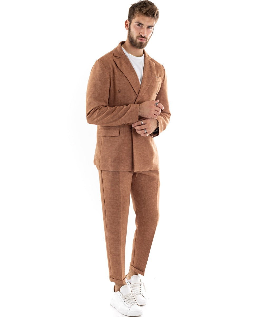 Double-Breasted Men's Suit Viscose Suit Jacket Trousers Camel Melange Elegant Ceremony GIOSAL-OU2199A