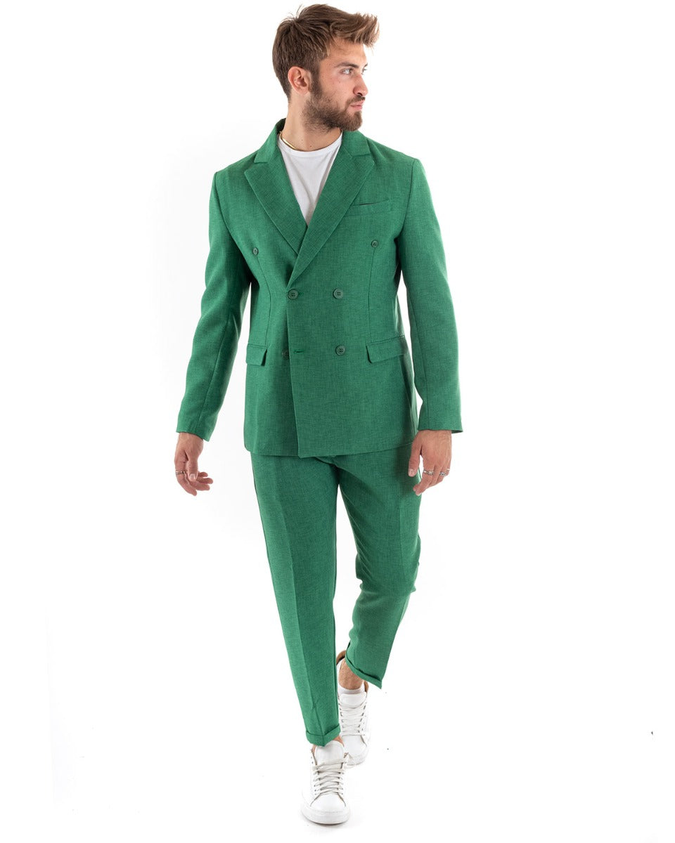 Abito Uomo Doppiopetto Vestito Viscosa Completo Giacca Pantaloni Verde Menta Melangiato Elegante Cerimonia GIOSAL-OU2202A