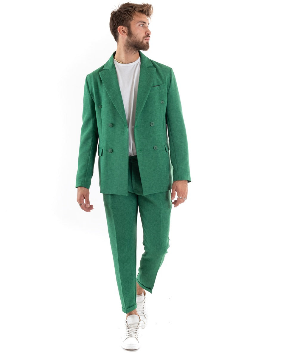 Abito Uomo Doppiopetto Vestito Viscosa Completo Giacca Pantaloni Verde Menta Melangiato Elegante Cerimonia GIOSAL-OU2202A