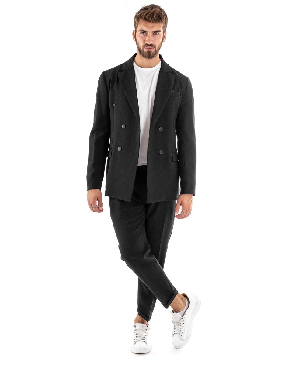Double-breasted Men's Suit Viscose Suit Jacket Pants Melange Black Elegant Ceremony GIOSAL-OU2205A
