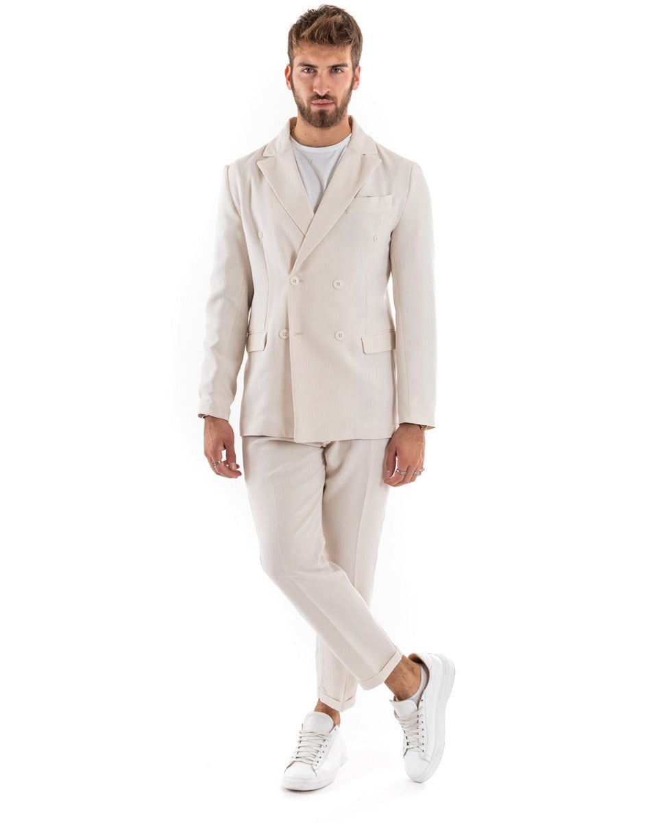 Double-Breasted Men's Suit Viscose Suit Suit Jacket Trousers Cream Melange Elegant Ceremony GIOSAL-OU2206A