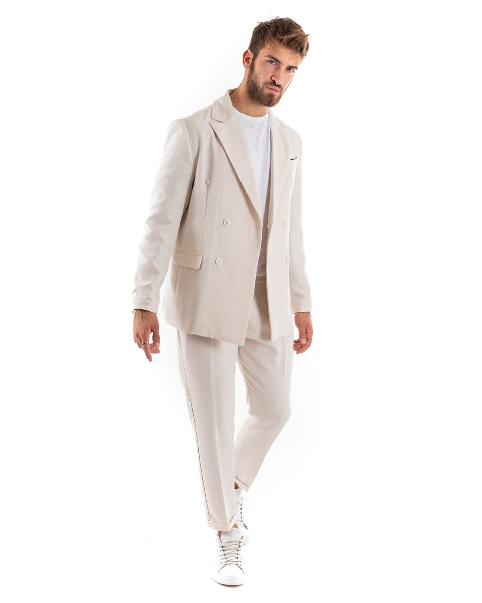 Double-Breasted Men's Suit Viscose Suit Suit Jacket Trousers Cream Melange Elegant Ceremony GIOSAL-OU2206A