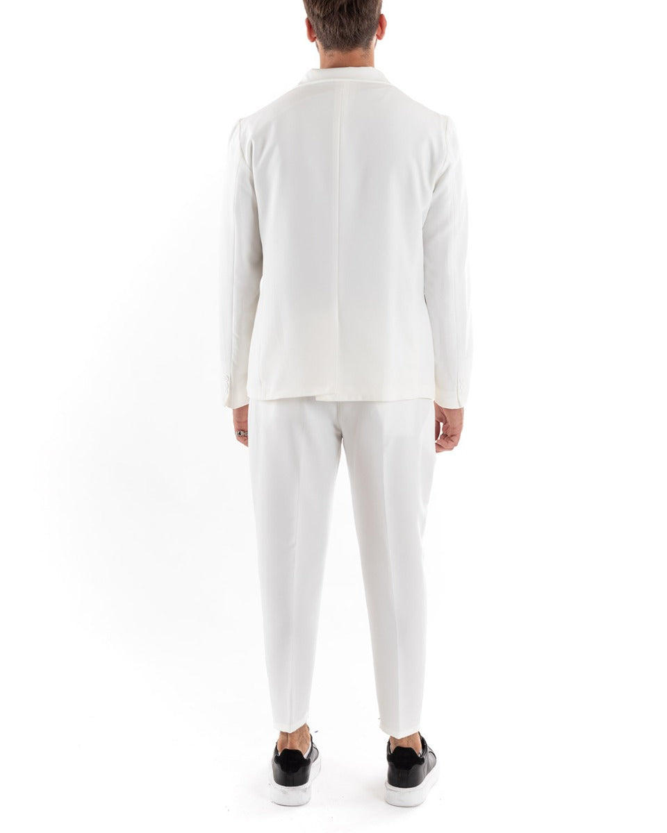 Abito Uomo Monopetto Vestito Viscosa Completo Giacca Pantaloni Bianco Elegante Cerimonia GIOSAL-OU2207A