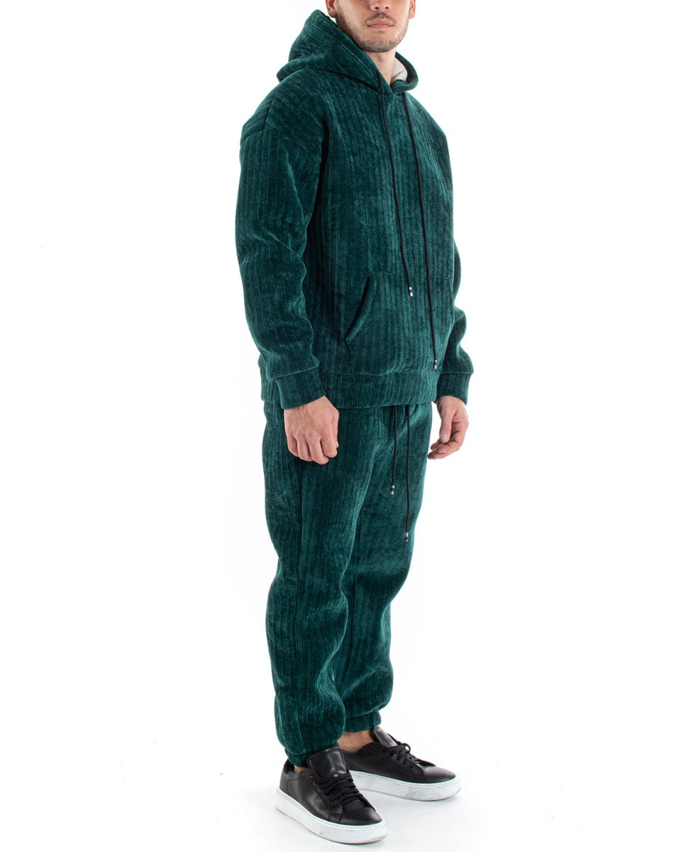 Men's Basic Tracksuit Set Green Scuba Ribbed Hooded Sweatshirt Trousers GIOSAL-OU2222A