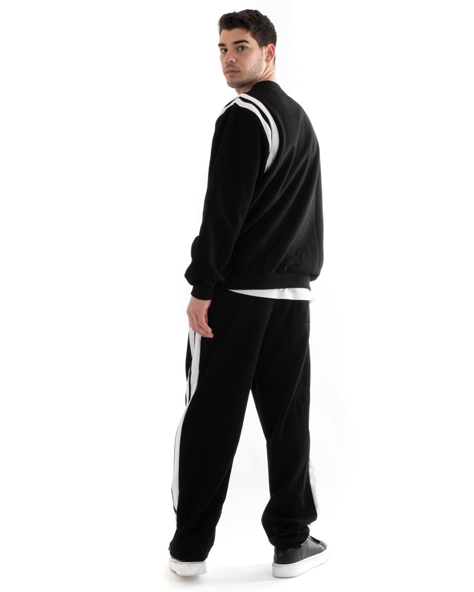 Men's Oversized Basic Tracksuit Set Crewneck Sweatshirt Trousers Cotton Relaxed Fit Black GIOSAL-OU2235A