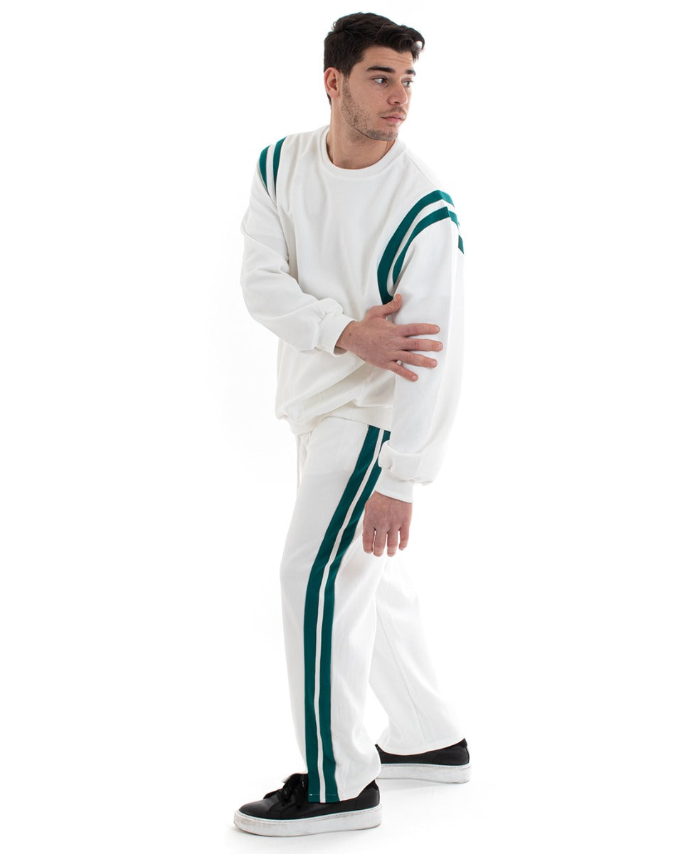 Men's Oversized Basic Tracksuit Set Crewneck Sweatshirt Trousers Cotton Relaxed Fit White GIOSAL-OU2236A