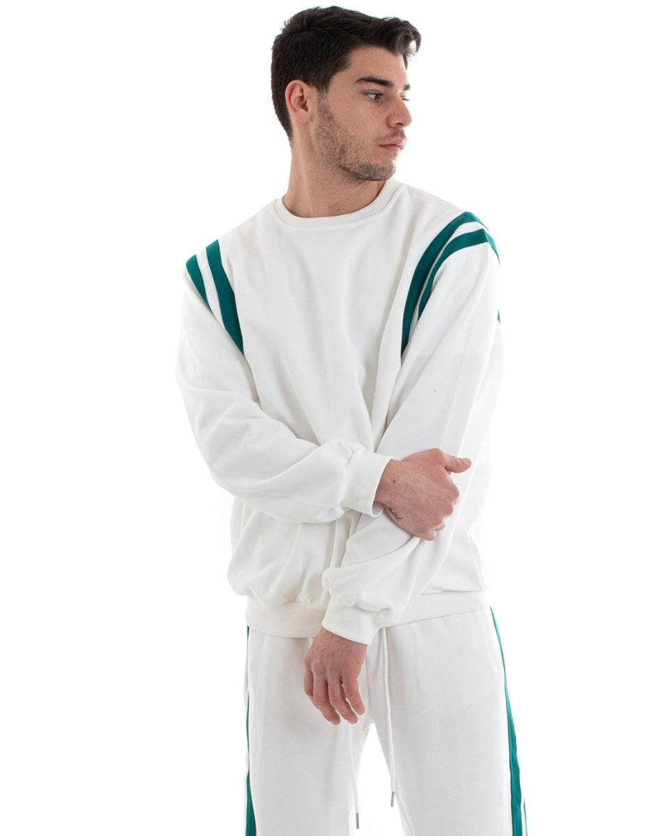 Completo Tuta Uomo Oversize Basic Felpa Girocollo Pantaloni Cotone Relaxed Fit Bianco GIOSAL-OU2236A