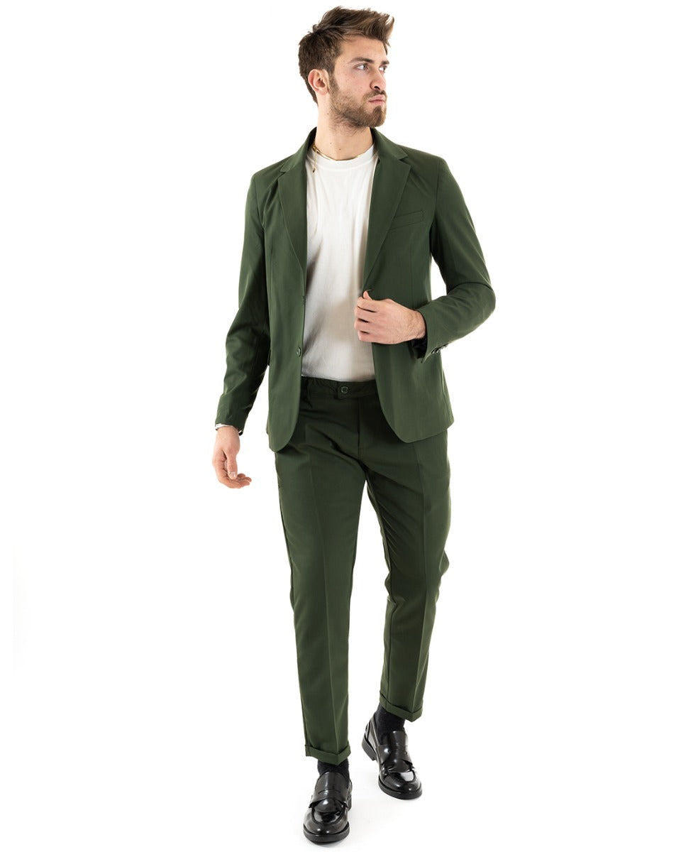 Abito Uomo Monopetto Completo Viscosa Sartoriale Giacca Pantaloni Verde Elegante Casual GIOSAL-OU2237A