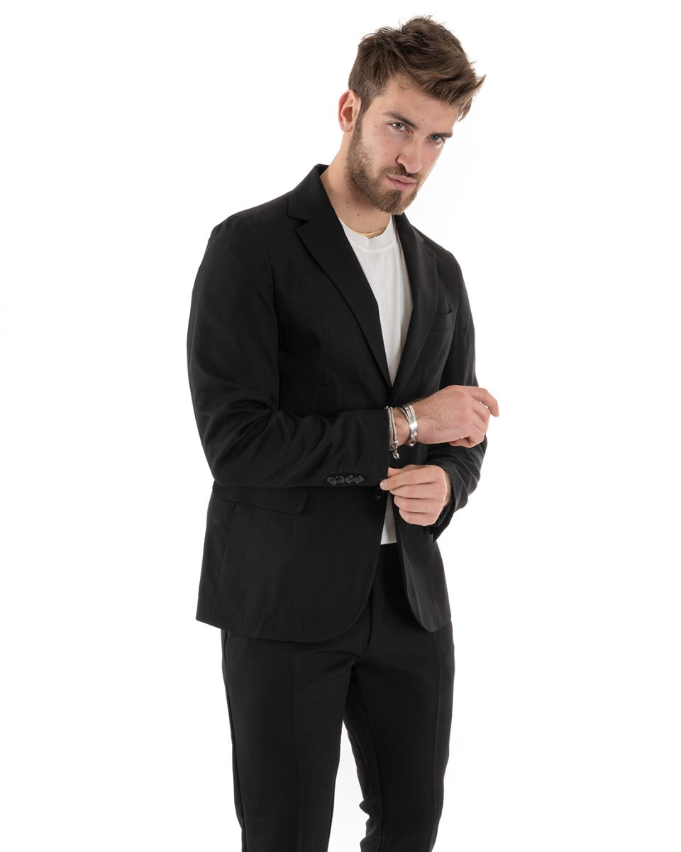 Single-Breasted Men's Suit Tailored Viscose Jacket Trousers Black Elegant Casual GIOSAL-OU2238A