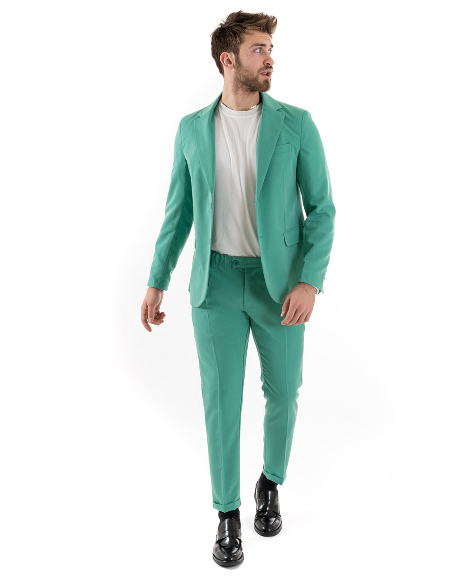 Abito Uomo Monopetto Completo Viscosa Sartoriale Giacca Pantaloni Verde Acqua Elegante Casual GIOSAL-OU2239A