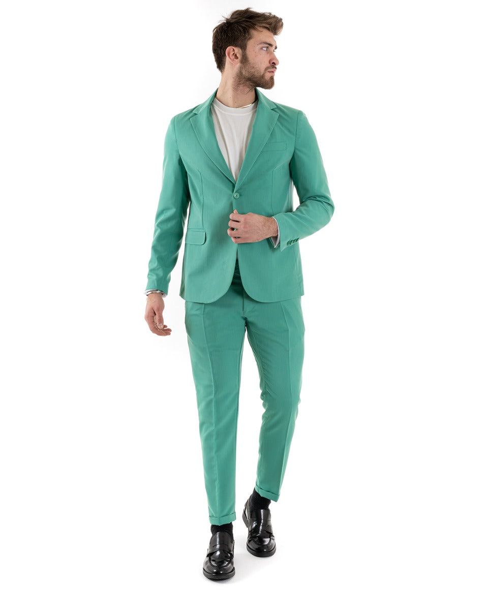Abito Uomo Monopetto Completo Viscosa Sartoriale Giacca Pantaloni Verde Acqua Elegante Casual GIOSAL-OU2239A