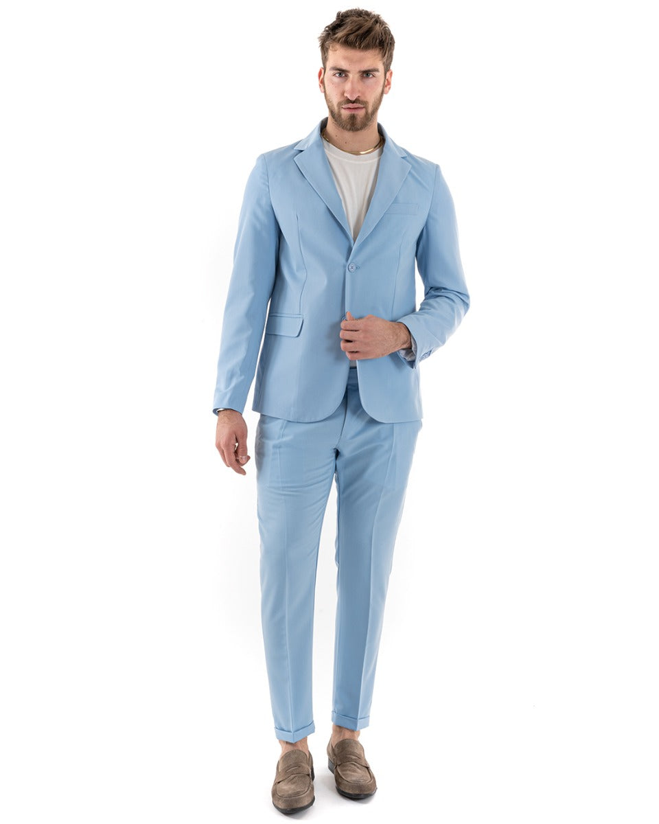 Single Breasted Men's Suit Tailored Viscose Suit Jacket Trousers Light Blue Elegant Casual GIOSAL-OU2240A