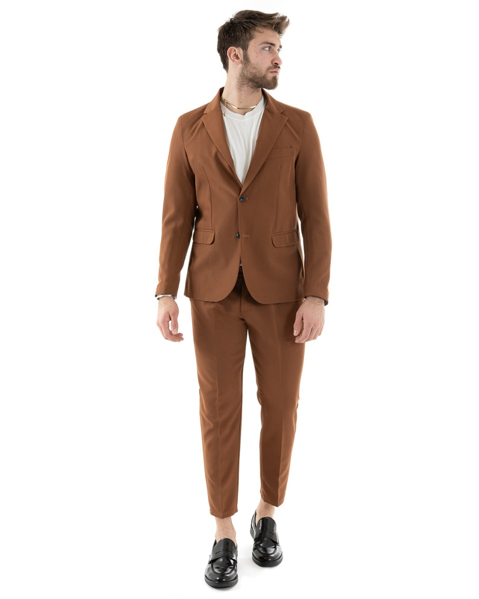 Abito Uomo Monopetto Completo Viscosa Sartoriale Giacca Pantaloni Tabacco Elegante Casual GIOSAL-OU2242A
