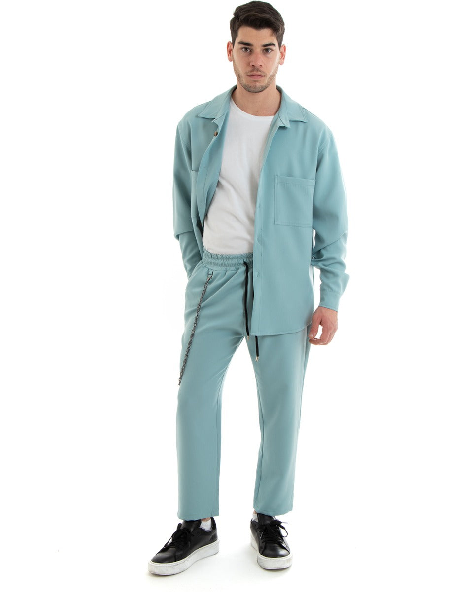 Complete Coordinated Set for Men Viscose Shirt With Collar Trousers Outfit Water Green GIOSAL-OU2253A