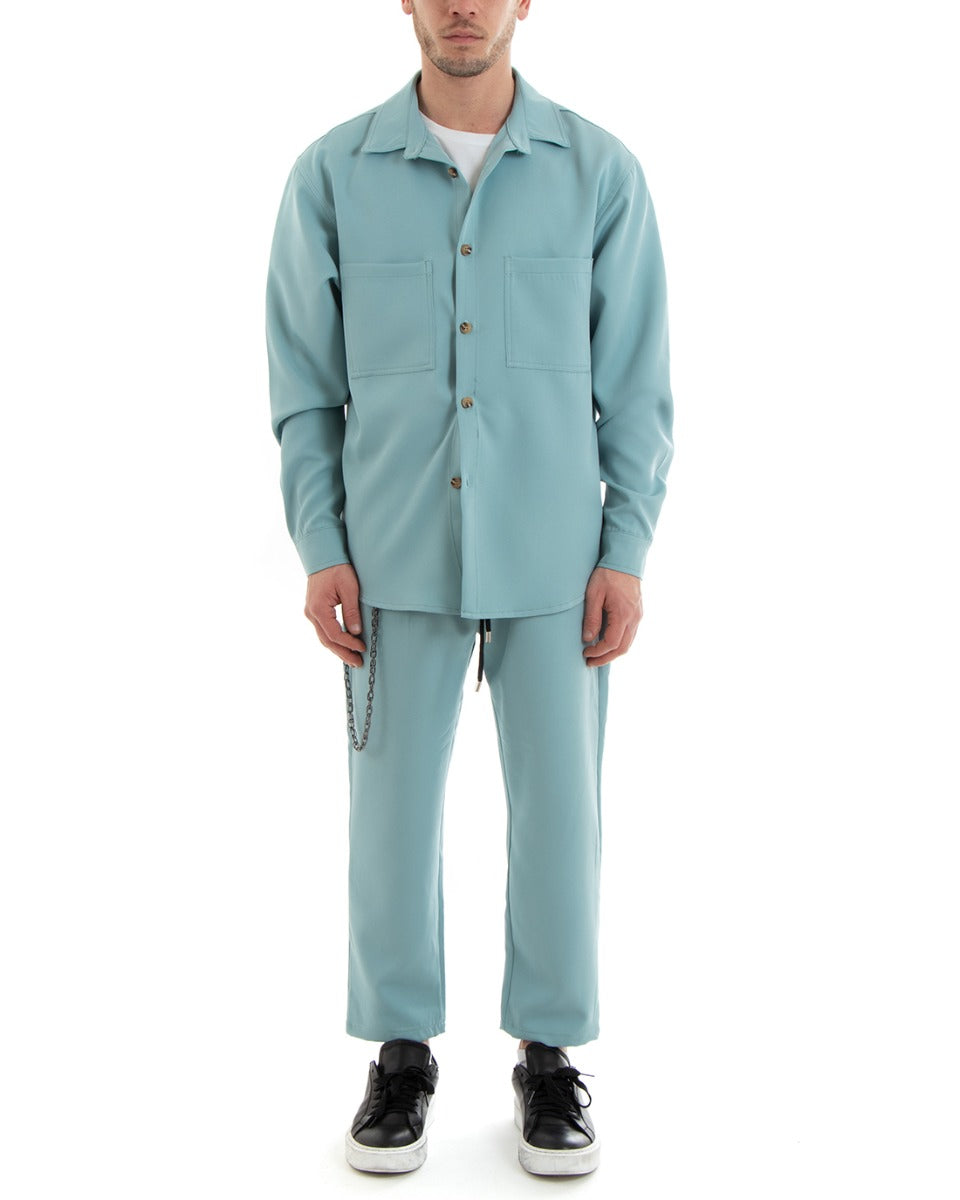 Complete Coordinated Set for Men Viscose Shirt With Collar Trousers Outfit Water Green GIOSAL-OU2253A