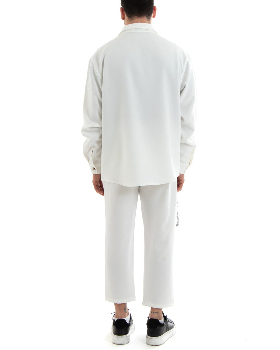 Complete Coordinated Set for Men Viscose Shirt With Collar Trousers Outfit White GIOSAL-OU2254A