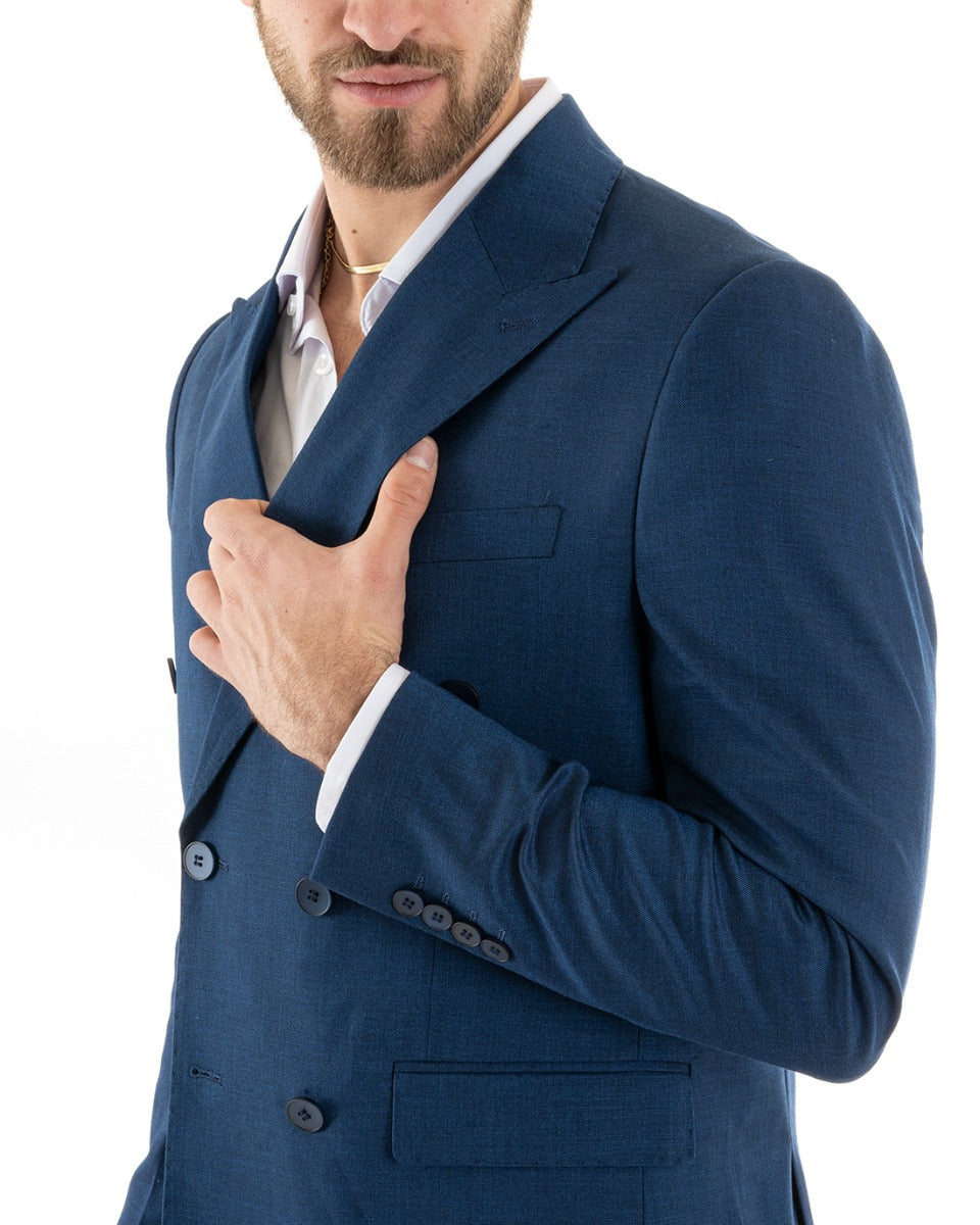 Double-Breasted Men's Suit Viscose Suit Suit Jacket Trousers Blue Melange Elegant Ceremony GIOSAL-OU2257A