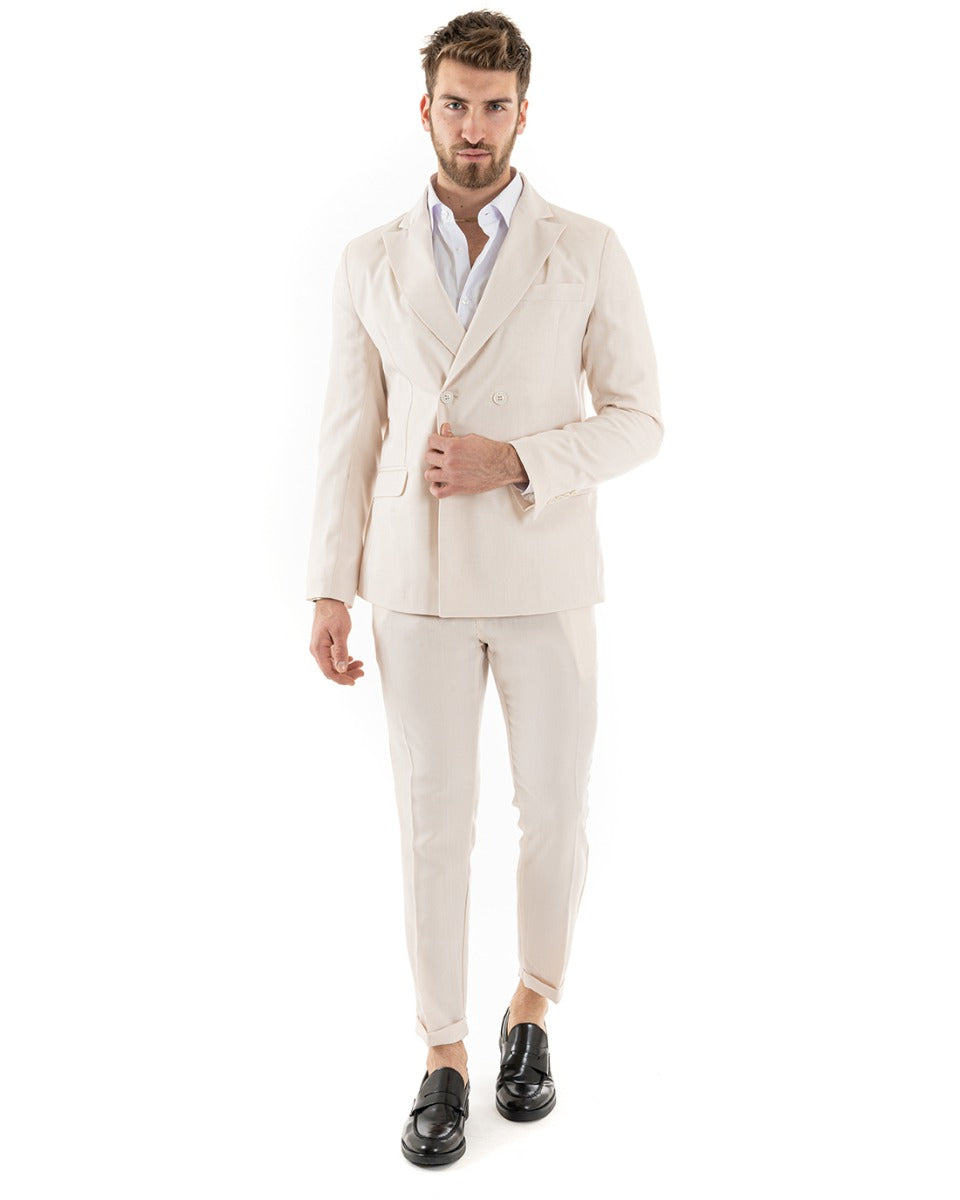 Double-Breasted Men's Suit Viscose Suit Jacket Trousers Beige Elegant Ceremony GIOSAL-OU2262A