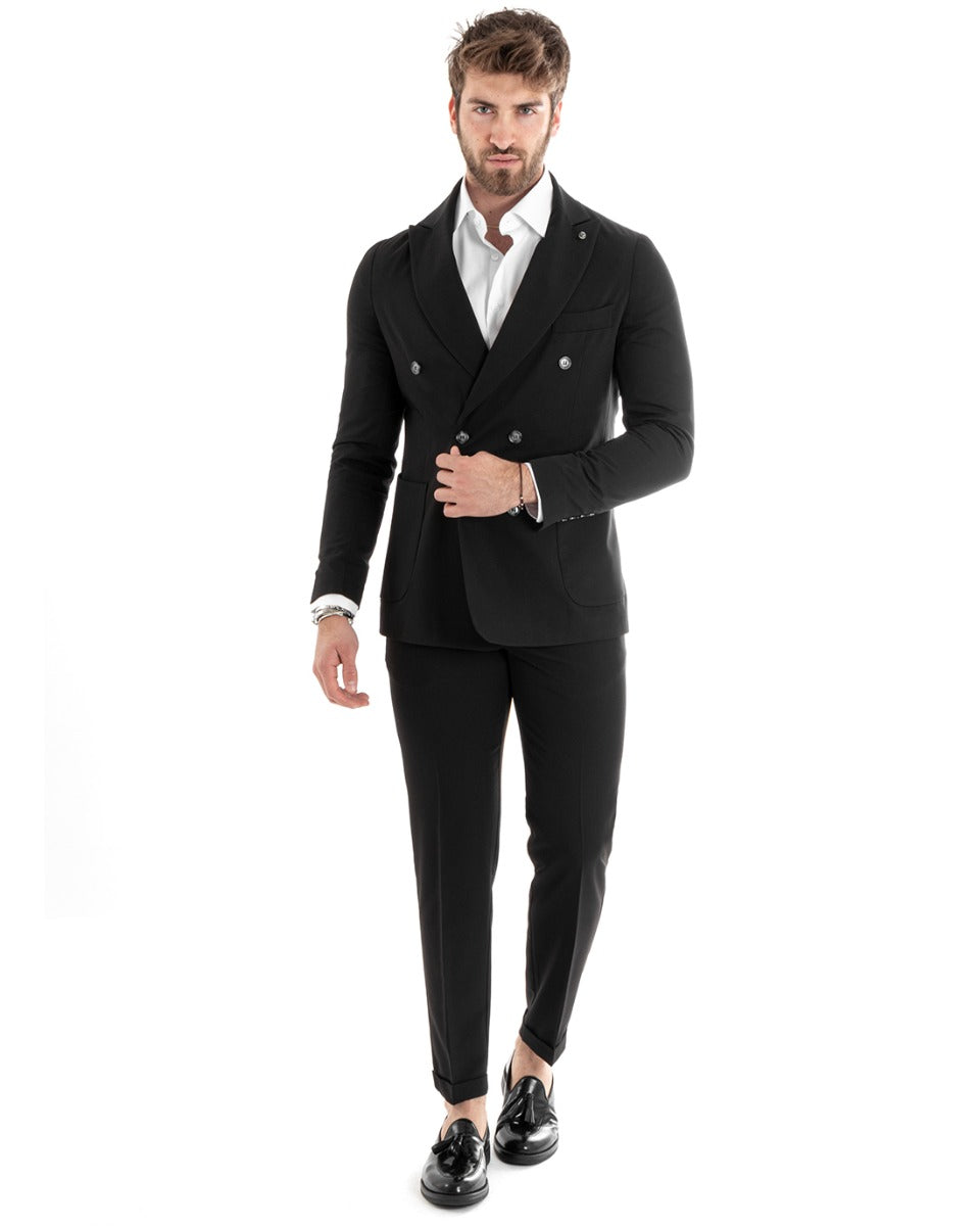 Double-Breasted Men's Suit Viscose Suit Jacket Pants Black Elegant Ceremony GIOSAL-OU2270A