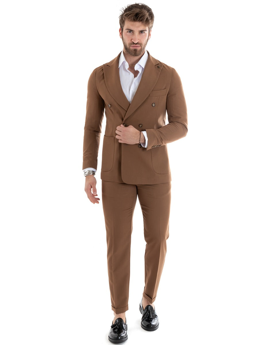 Double-Breasted Men's Suit Viscose Suit Jacket Trousers Tobacco Elegant Ceremony GIOSAL-OU2272A