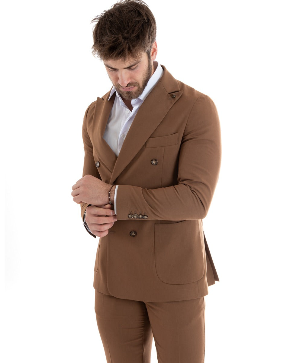 Double-Breasted Men's Suit Viscose Suit Jacket Trousers Tobacco Elegant Ceremony GIOSAL-OU2272A
