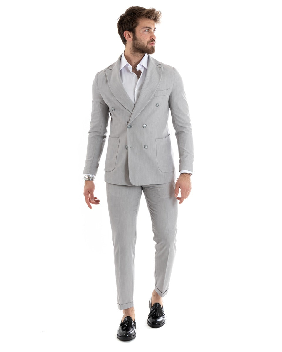 Abito Uomo Doppiopetto Vestito Viscosa Completo Giacca Pantaloni Grigio Elegante Cerimonia GIOSAL-OU2273A