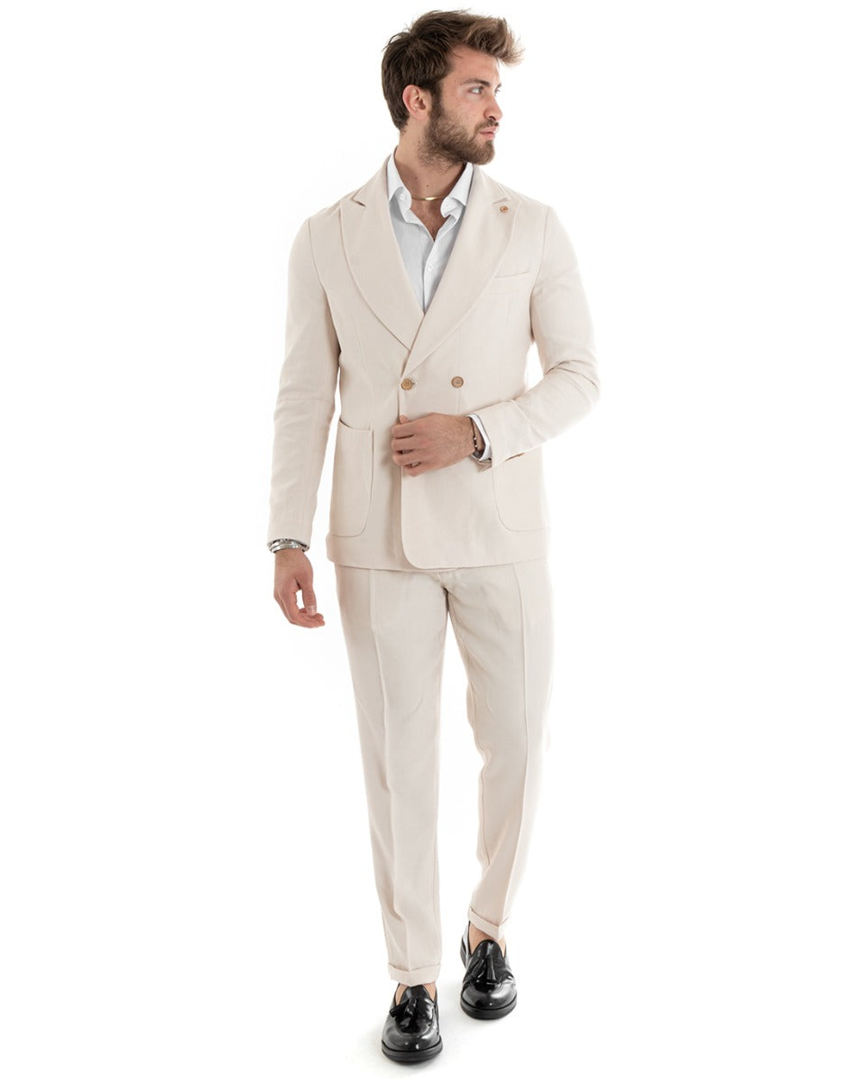 Double-Breasted Men's Suit Viscose Suit Suit Jacket Pants Cream Elegant Ceremony GIOSAL-OU2274A
