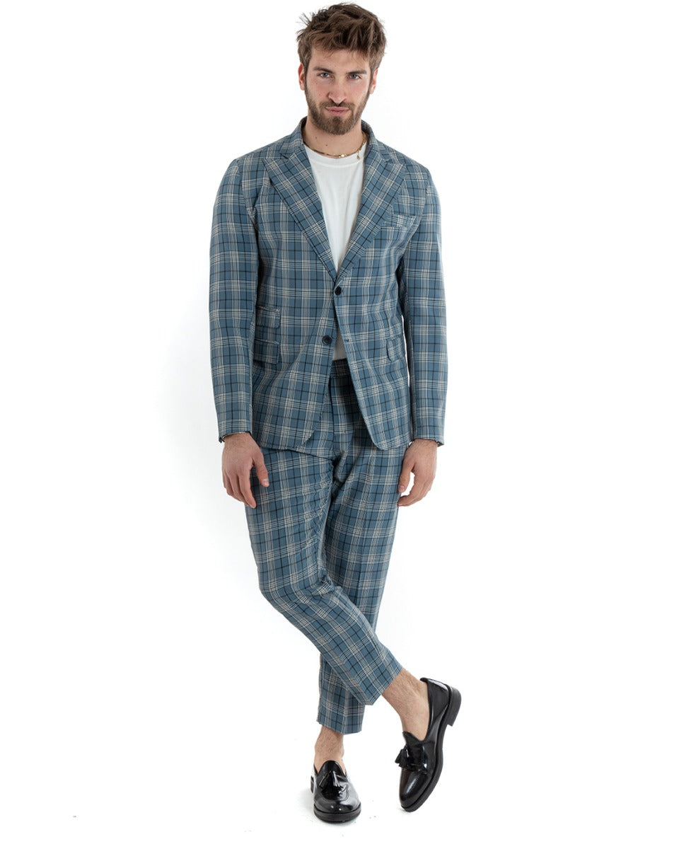 Single Breasted Men's Suit Viscose Suit Suit Jacket Blue Checked Trousers Elegant Ceremony GIOSAL-OU2288A