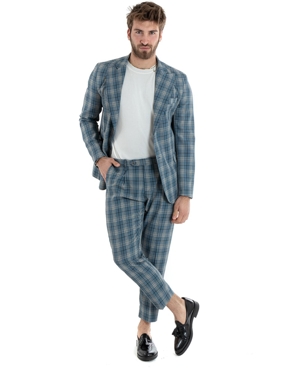 Single Breasted Men's Suit Viscose Suit Suit Jacket Blue Checked Trousers Elegant Ceremony GIOSAL-OU2288A