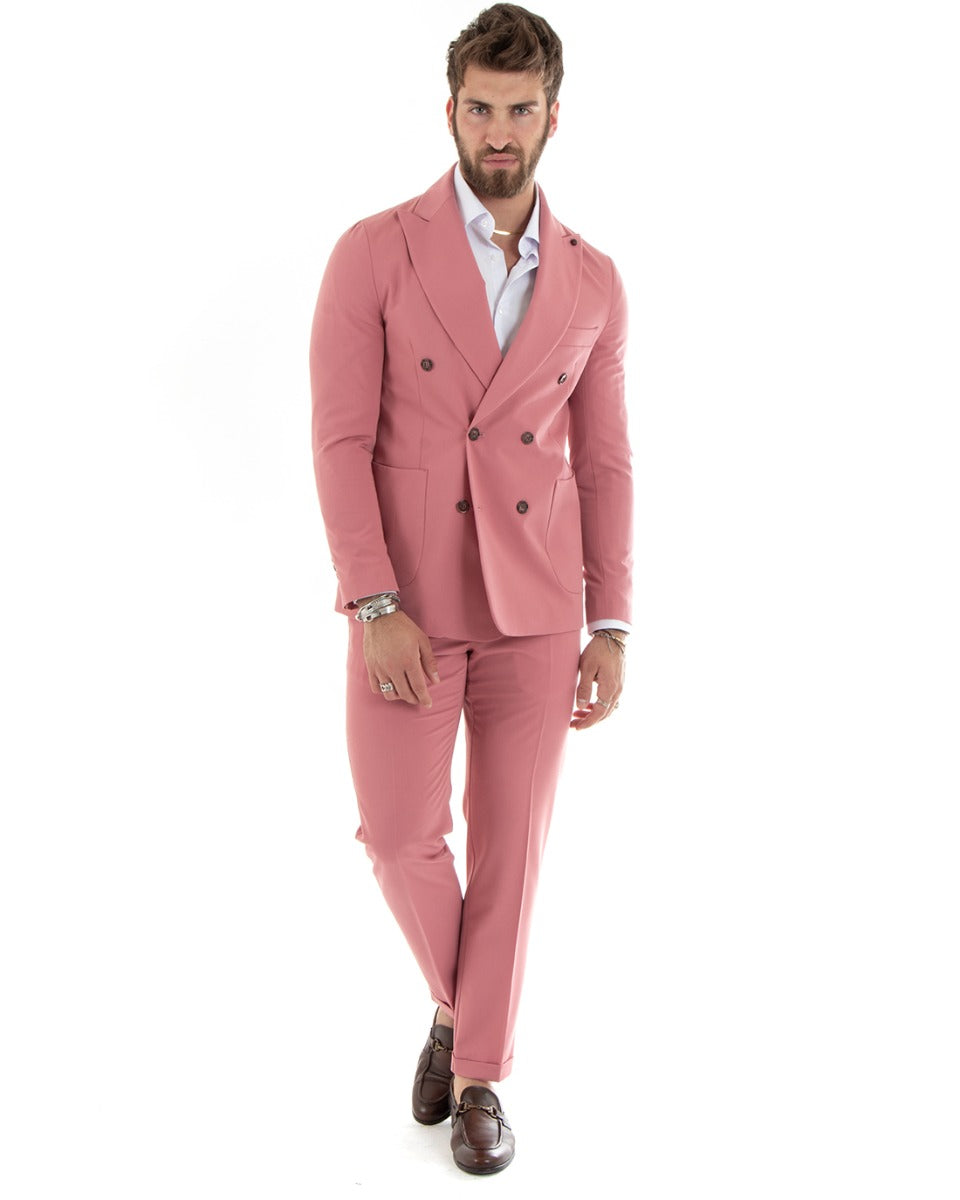 Abito Uomo Doppiopetto Vestito Viscosa Completo Giacca Pantaloni Rosa Elegante Cerimonia GIOSAL-OU2295A