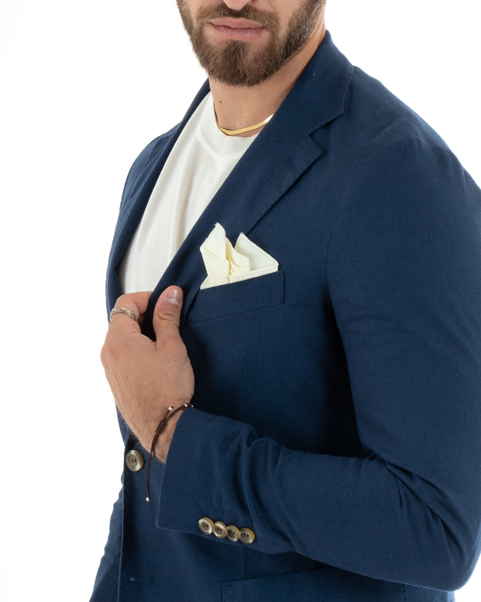 Single Breasted Men's Suit Linen Suit Suit Jacket Trousers Blue Sporty Elegant Ceremony GIOSAL-OU2300A
