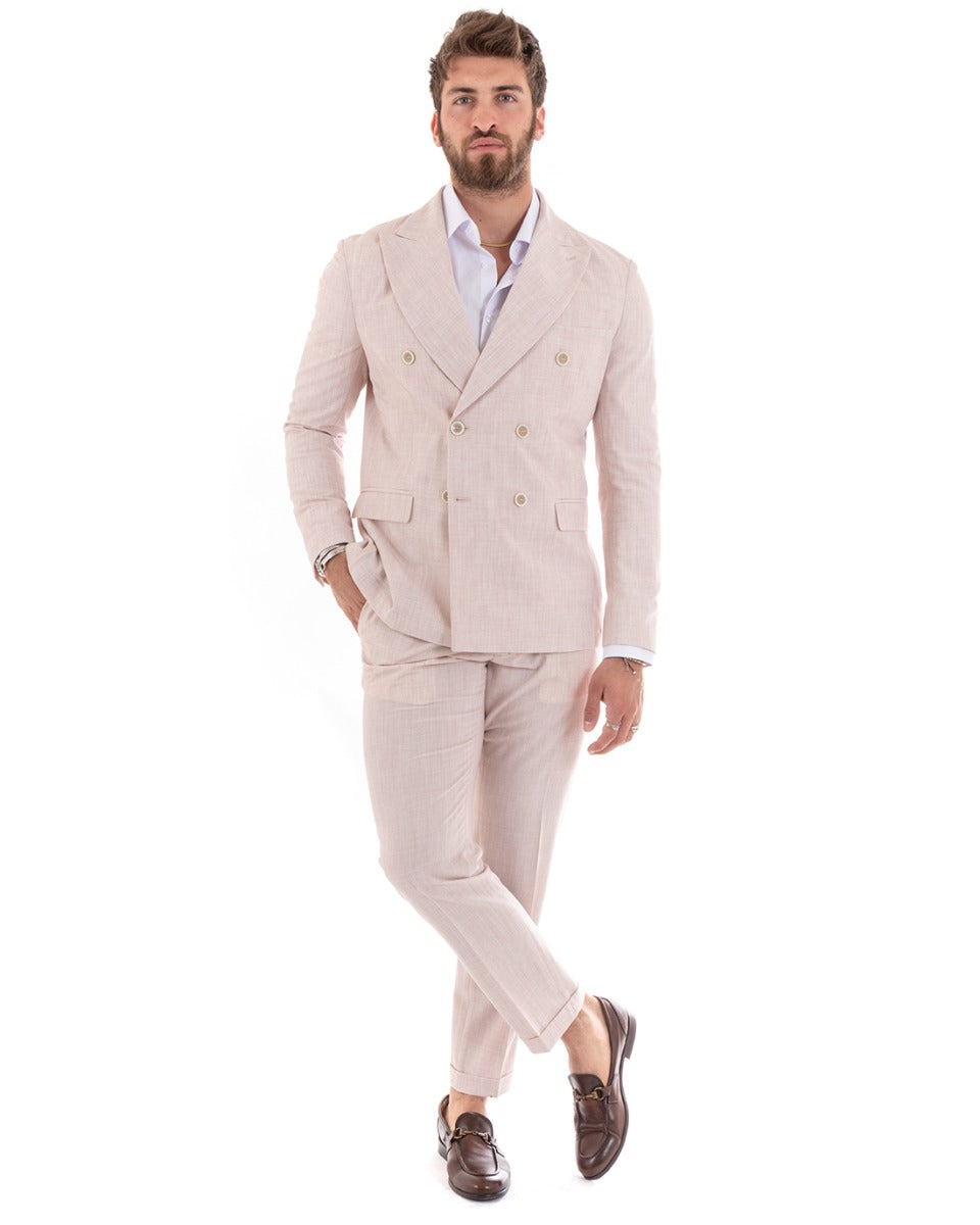 Double-Breasted Men's Suit Viscose Suit Jacket Trousers Pink Melange Elegant Ceremony GIOSAL-OU2302A