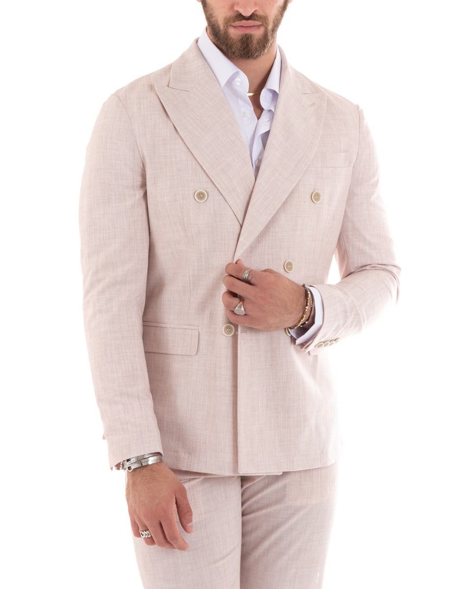 Double-Breasted Men's Suit Viscose Suit Jacket Trousers Pink Melange Elegant Ceremony GIOSAL-OU2302A