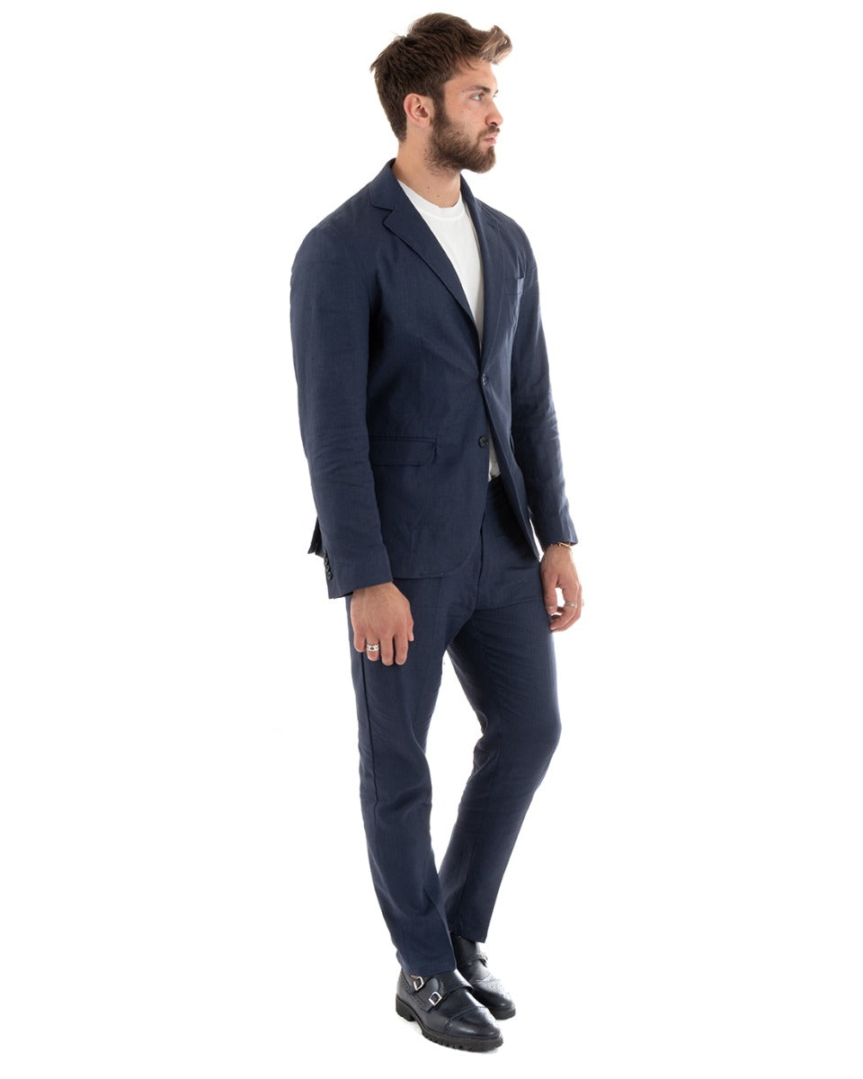 Single Breasted Men's Suit Linen Suit Suit Jacket Trousers Elegant Blue Ceremony GIOSAL-OU2303A