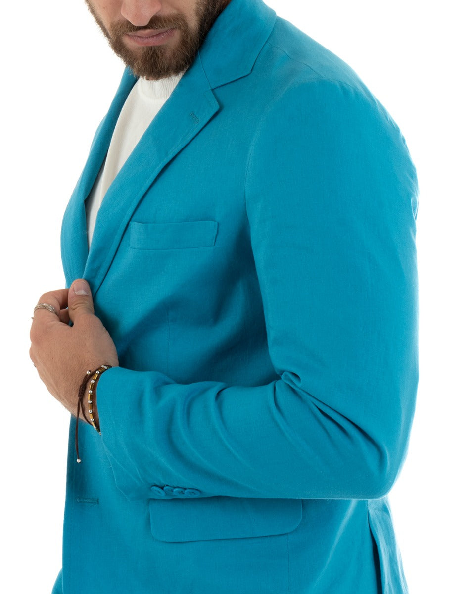 Single Breasted Men's Suit Linen Suit Suit Jacket Trousers Turquoise Elegant Ceremony GIOSAL-OU2304A