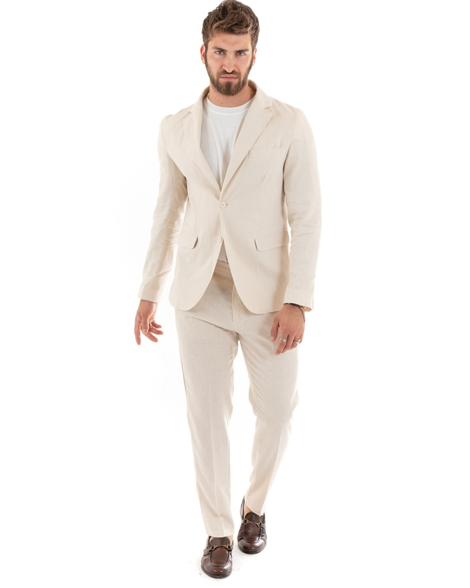 Single Breasted Men's Suit Linen Suit Suit Jacket Trousers Beige Elegant Ceremony GIOSAL-OU2305A