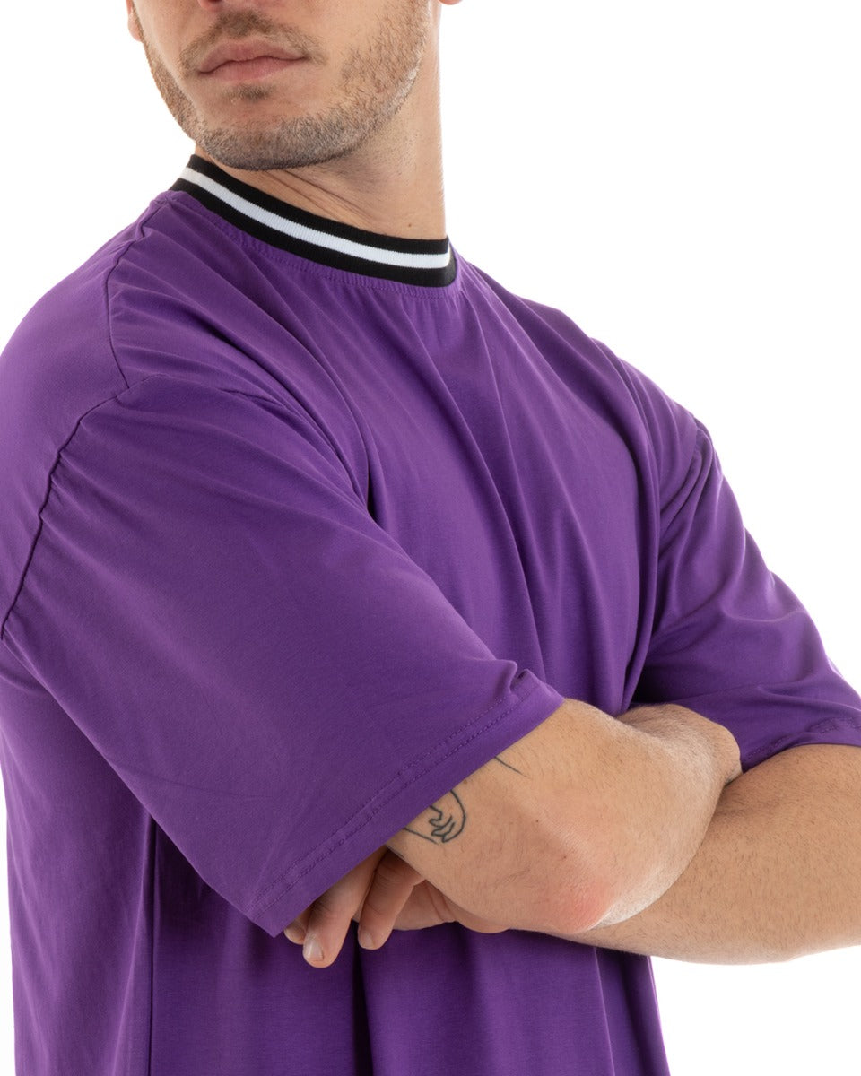 Complete Coordinated Set for Men Cotton Viscose T-Shirt Bermuda Outfit Purple GIOSAL-OU2309A