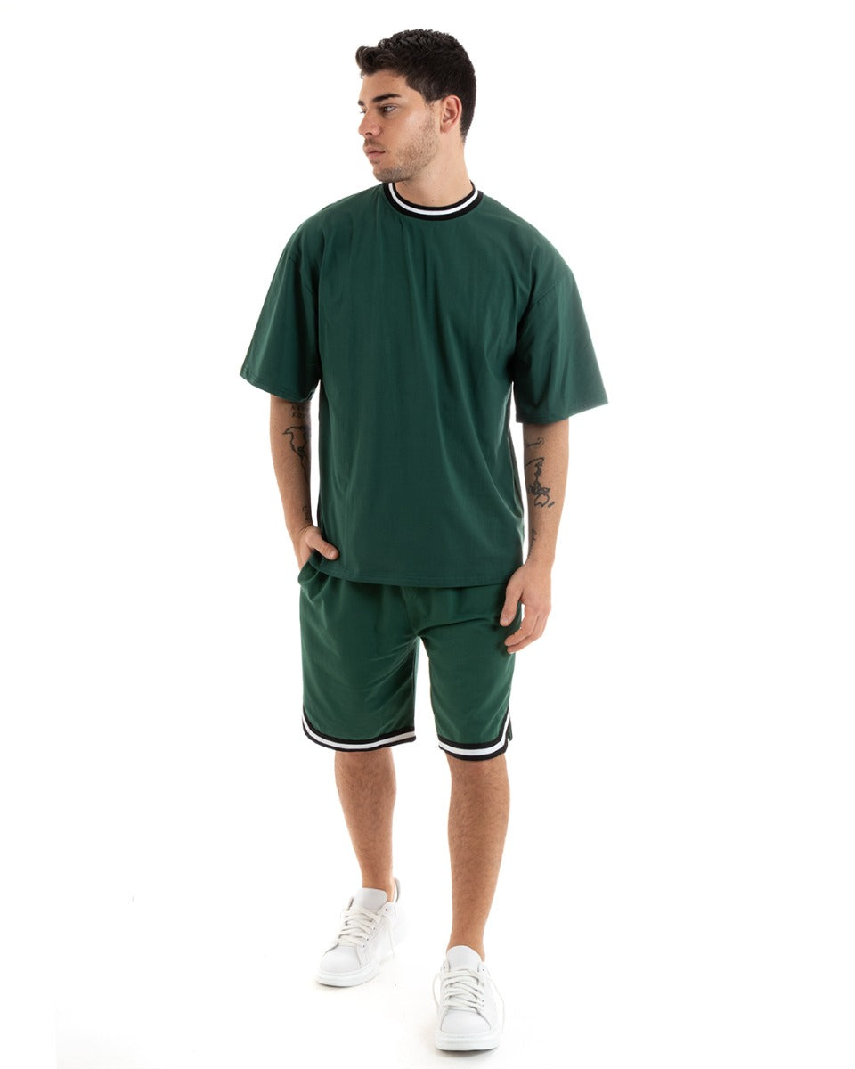 Completo Set Coordinato Uomo Cotone Viscosa T-Shirt Bermuda Outfit Verde GIOSAL-OU2311A