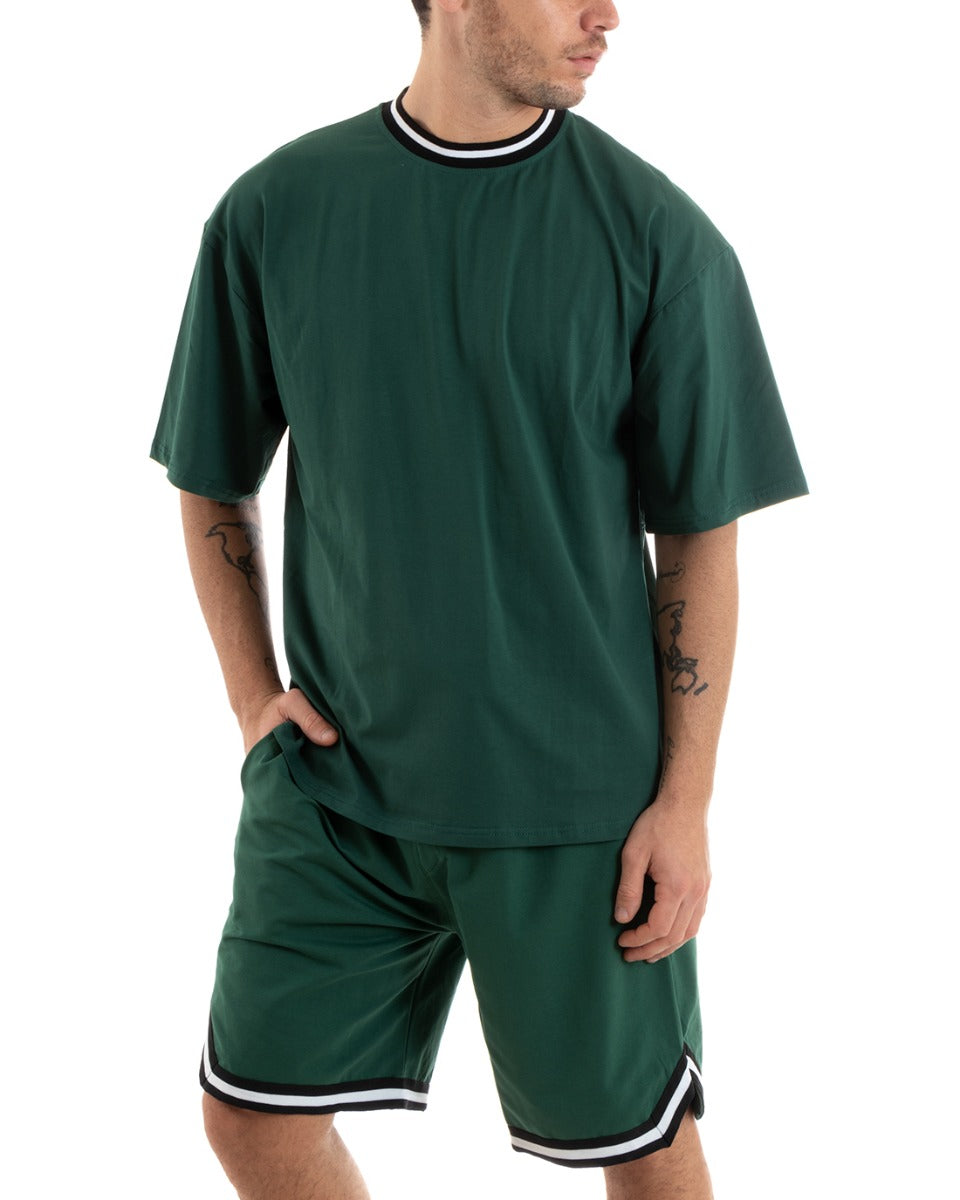 Complete Coordinated Set for Men Cotton Viscose T-Shirt Bermuda Outfit Green GIOSAL-OU2311A