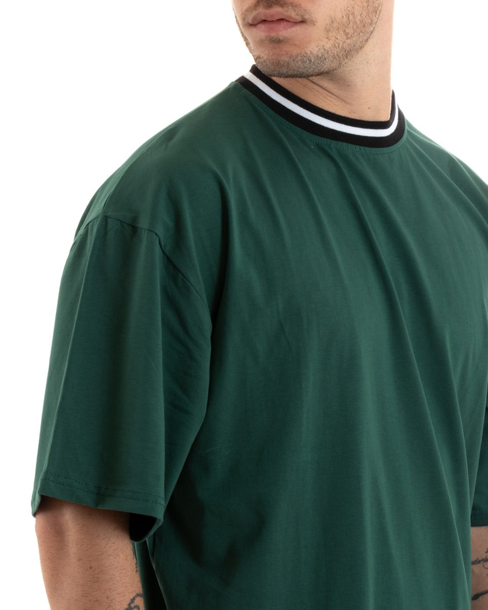 Complete Coordinated Set for Men Cotton Viscose T-Shirt Bermuda Outfit Green GIOSAL-OU2311A