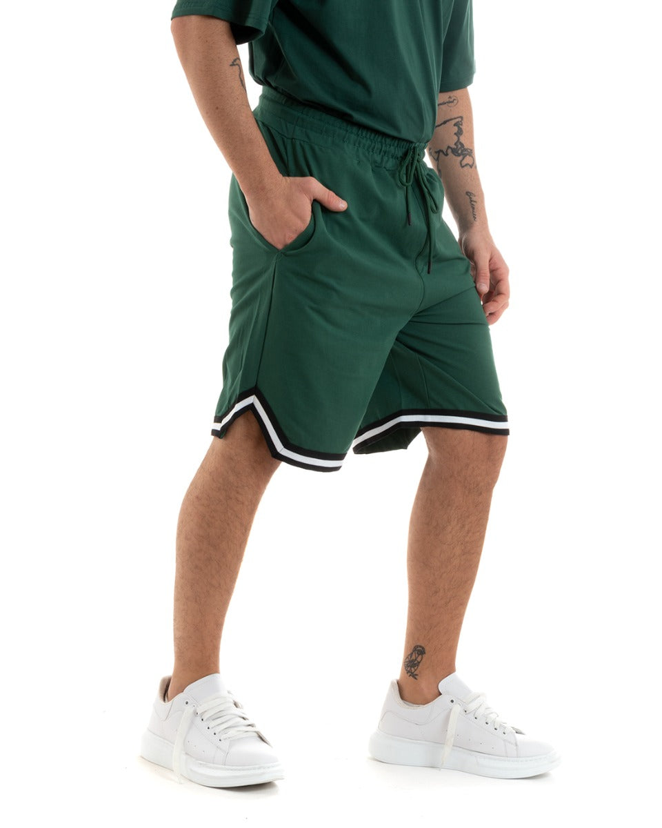 Completo Set Coordinato Uomo Cotone Viscosa T-Shirt Bermuda Outfit Verde GIOSAL-OU2311A