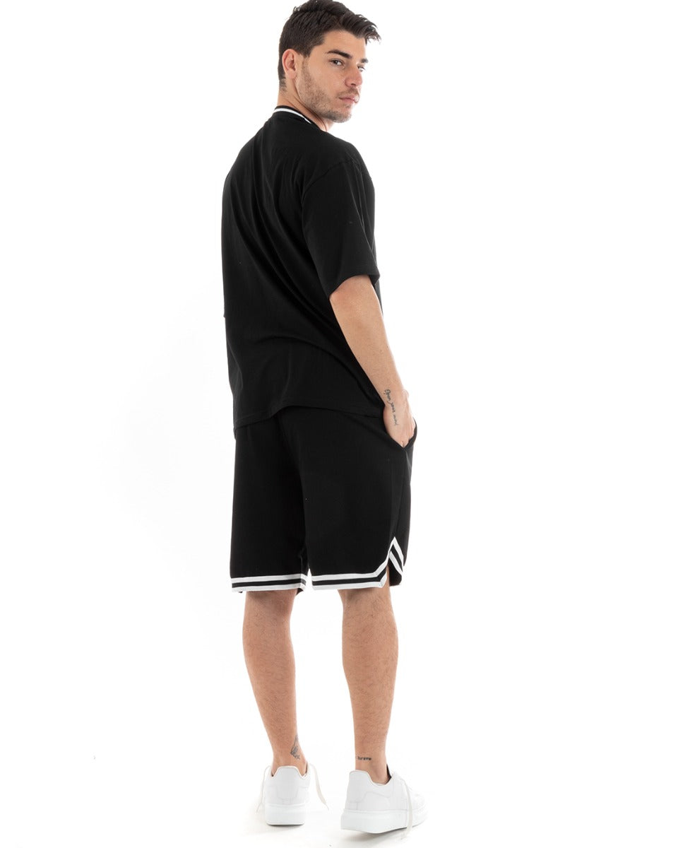 Complete Coordinated Set for Men Cotton Viscose T-Shirt Bermuda Outfit Black GIOSAL-OU2312A