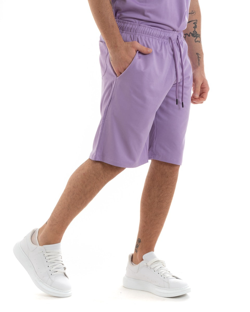 Complete Coordinated Set for Men Basic Lilac Bermuda T-Shirt Suit GIOSAL-OU2314A