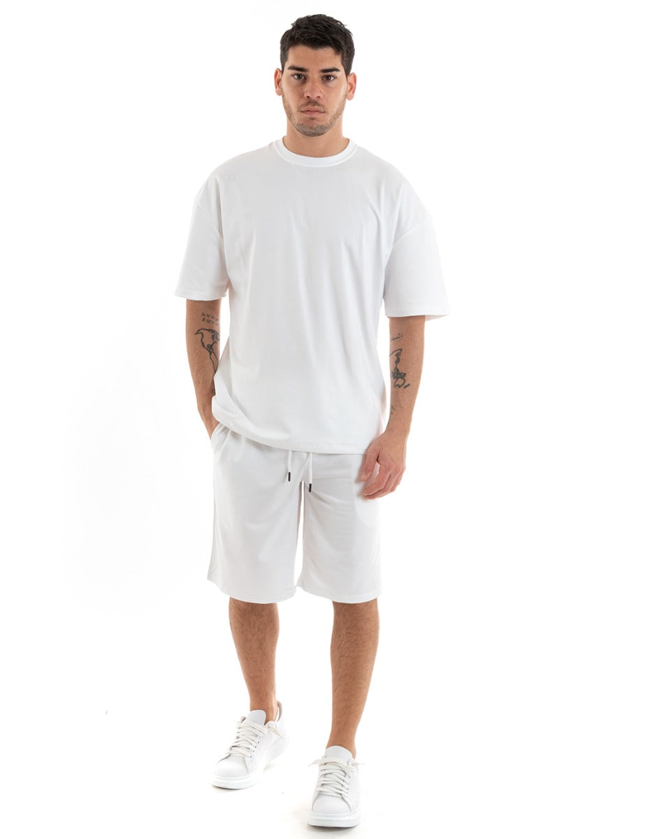 Complete Coordinated Set for Men Basic Outfit Bermuda T-Shirt White GIOSAL-OU2316A