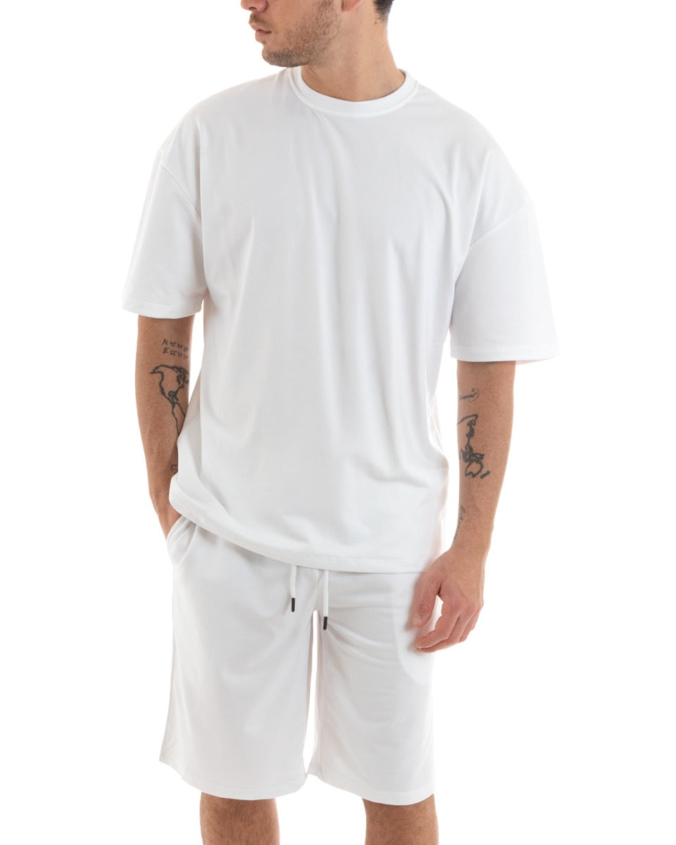 Completo Set Coordinato Uomo Completino Basic T-Shirt Bermuda Bianco GIOSAL-OU2316A