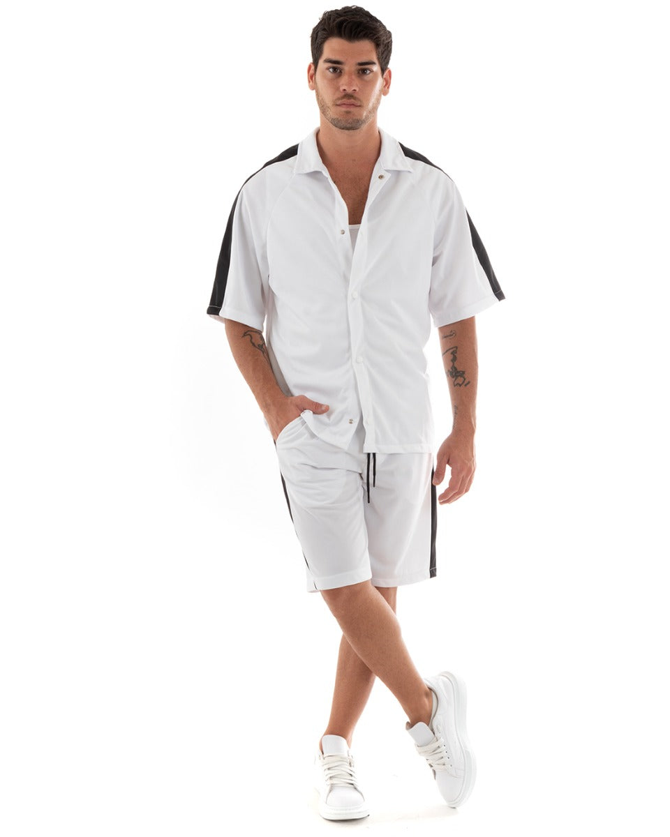 Complete Coordinated Set for Men Viscose Shirt with Bermuda Collar Outfit White GIOSAL-OU2367A