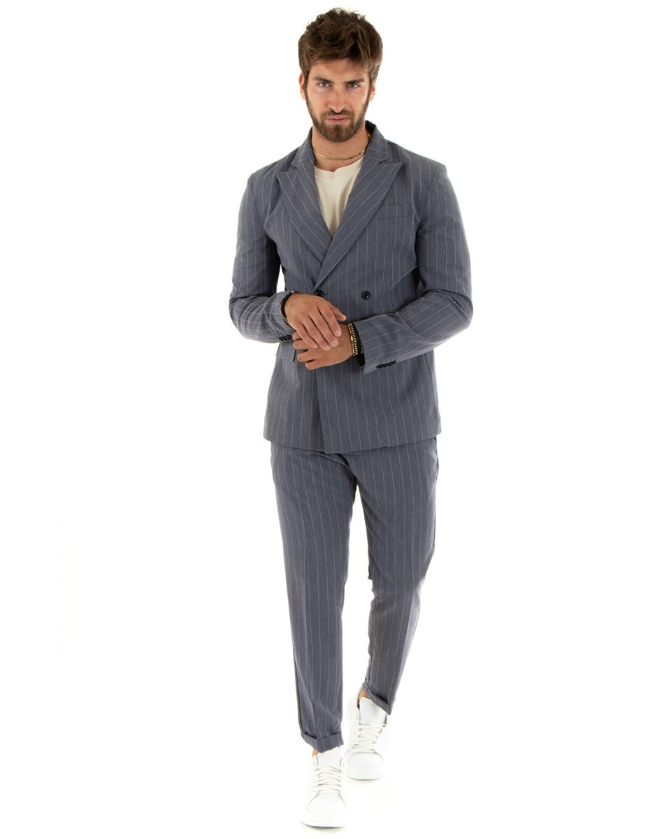 Double-Breasted Men's Suit Viscose Suit Suit Jacket Trousers Gray Striped Pinstripe Elegant Ceremony GIOSAL-OU2381A