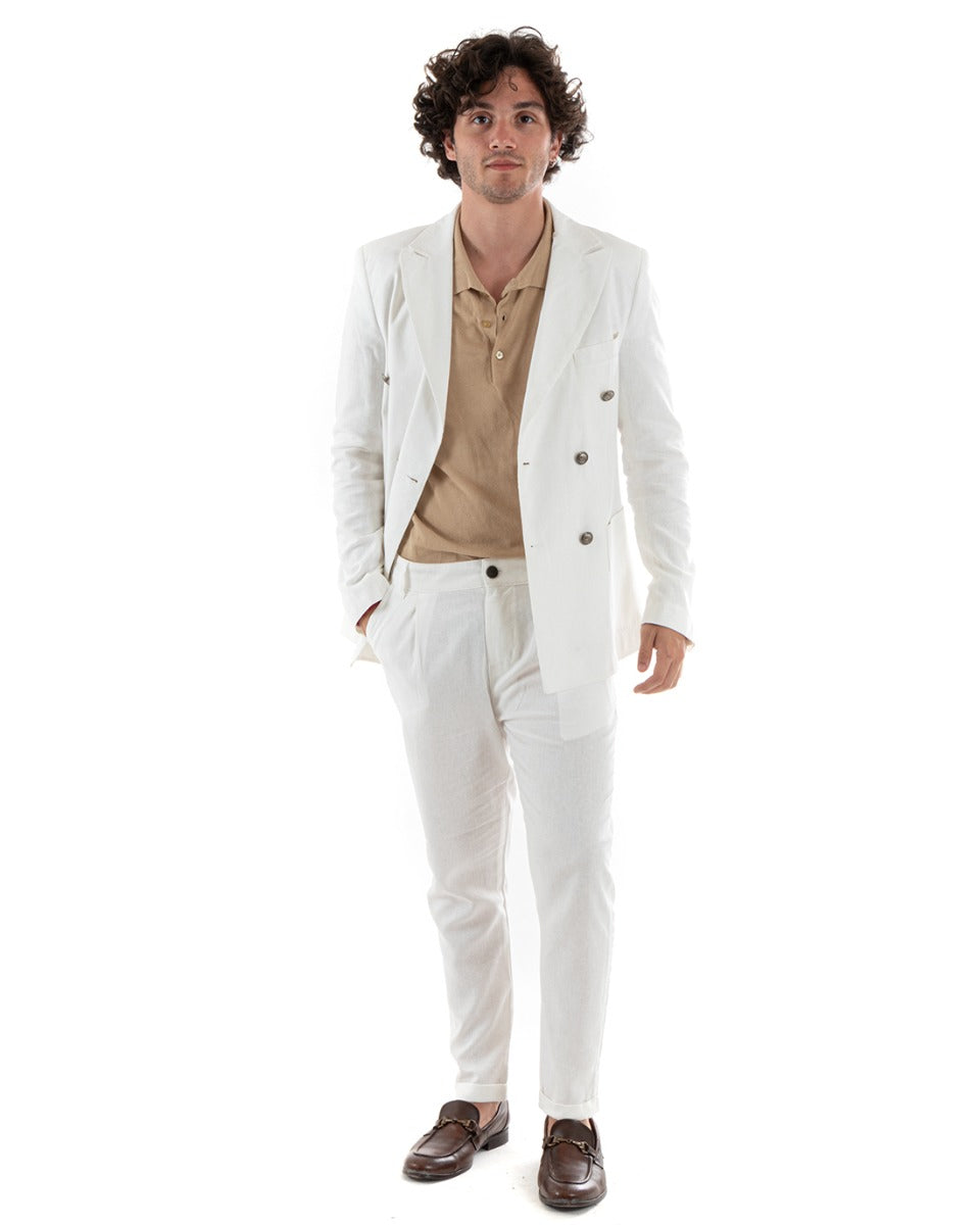 Double Breasted Men's Suit Linen Suit Suit Jacket Trousers White Elegant Ceremony GIOSAL-OU2382A